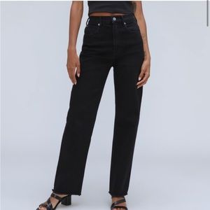 Everlane The Way High Coal Black Raw Hem High Rise Straight Leg Jeans Long